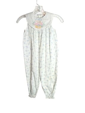 Mufflings - Vintage White & Light Blue Floral  One Piece Romper - 4T
